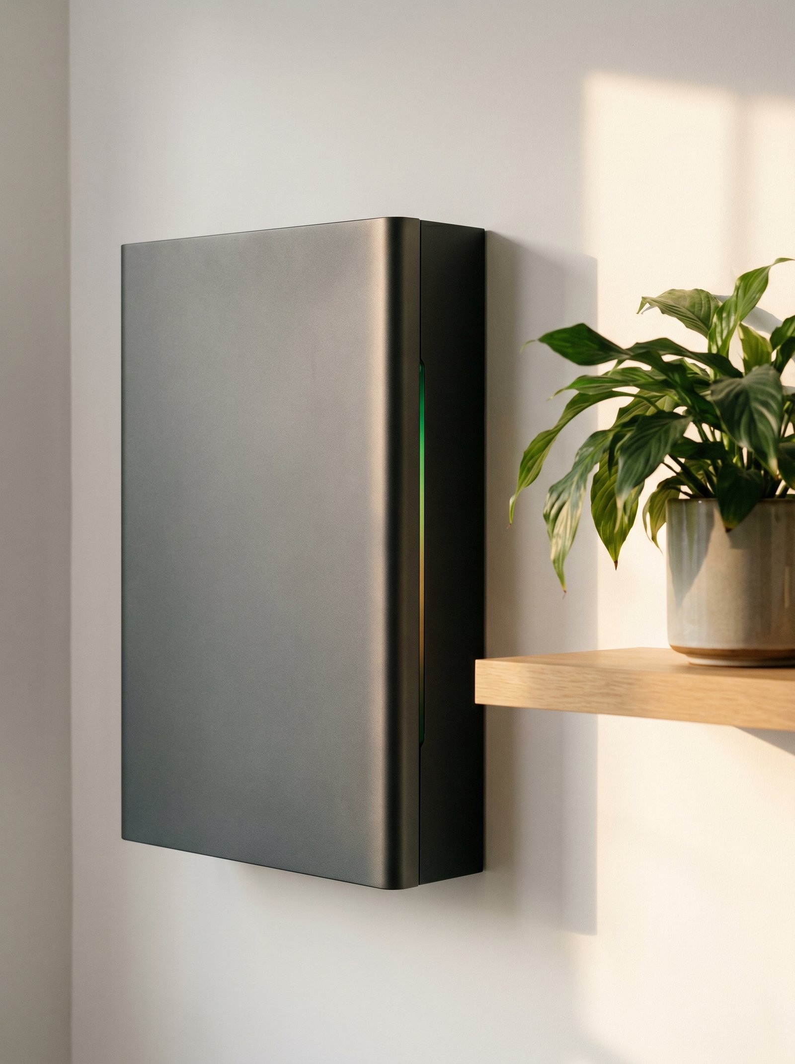 Moderne thuisbatterij aan witte muur in bijkeuken — Marstek-Anker-Zendure vergelijking