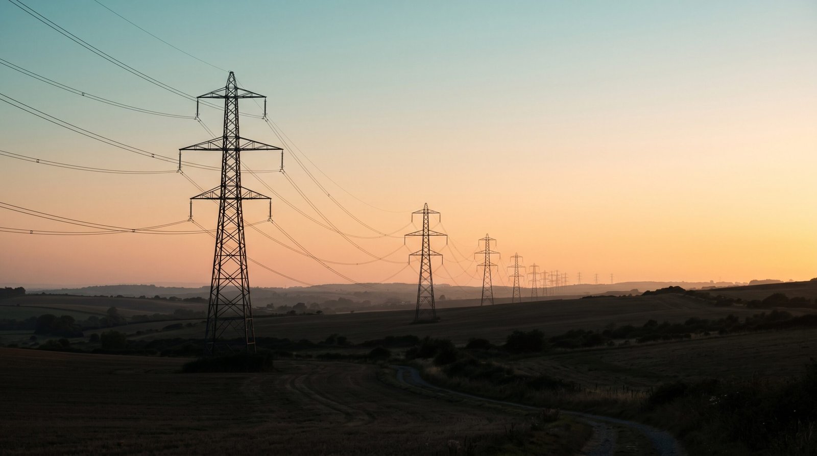 Stroomnet bij zonsondergang